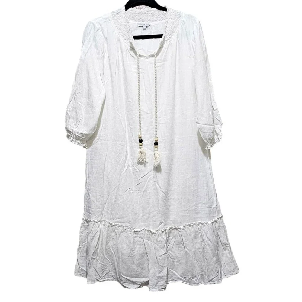 Yakira Bella White Boho Dress M Viscose Linen Blend - Picture 2 of 9
